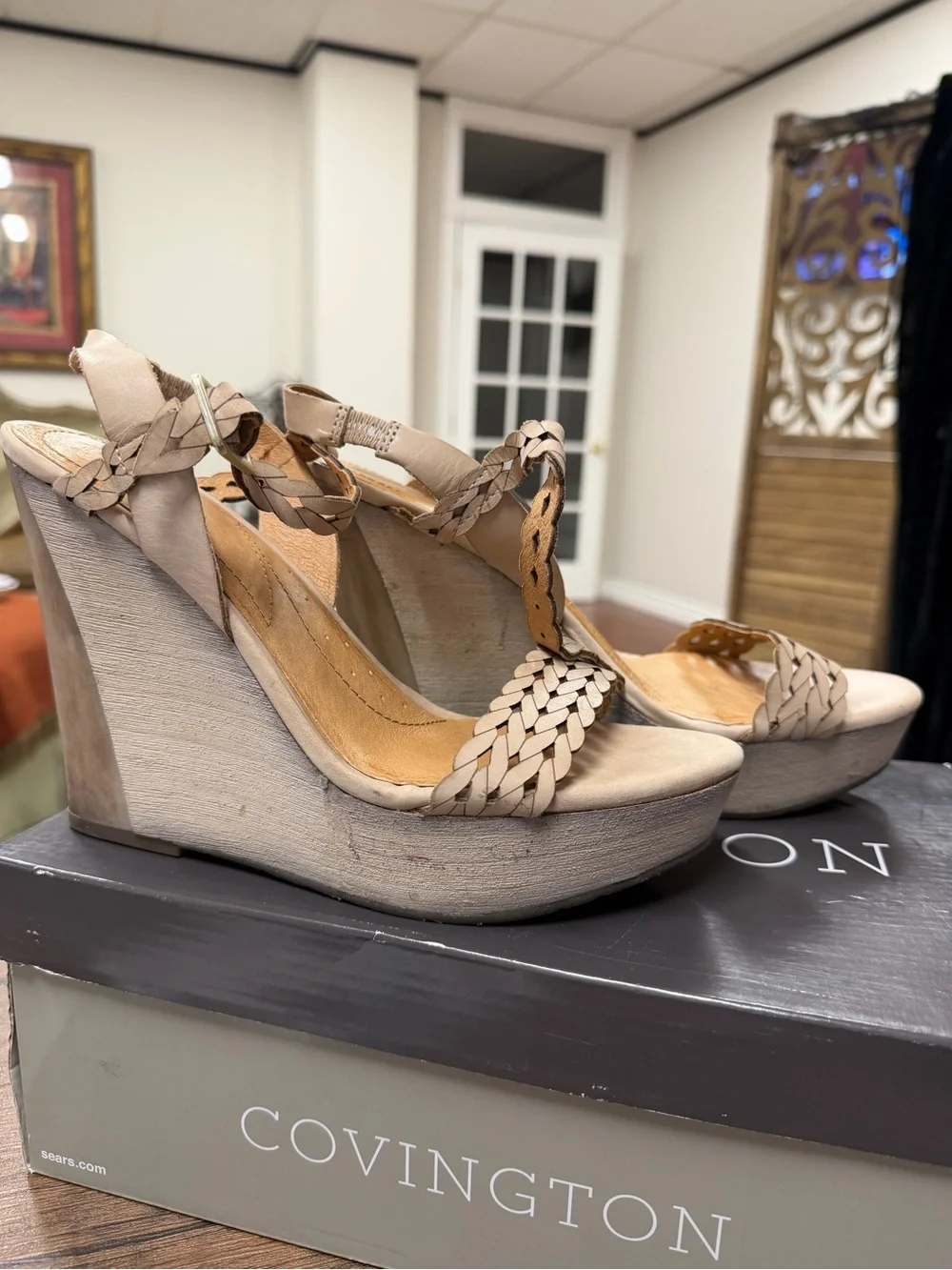 Covington Tan Braided Wedge Sandals